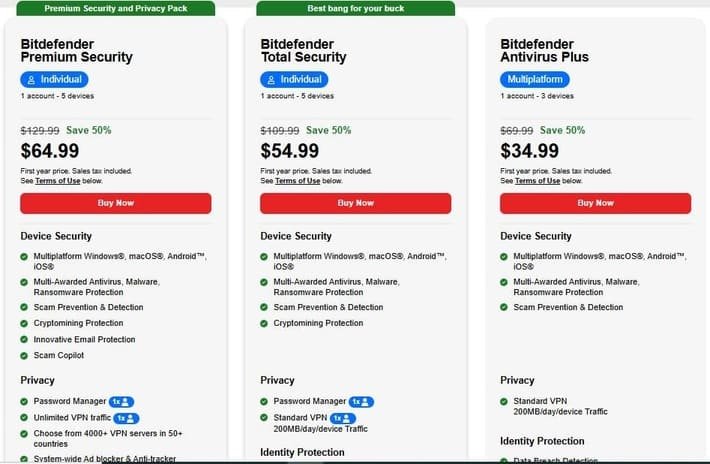 Bitdefender plans Bitdefender features and pricing